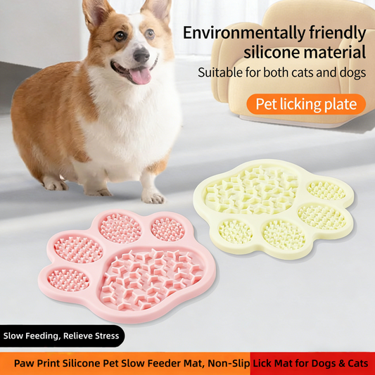 Paw Print Silicone Pet Slow Feeder Mat, Non-Slip Lick Mat for Dogs & Cats,  Food-Grade Silicone, Easy to Clean，Slow Feeding, Soothe Stomach, Relieve Stress MSW23