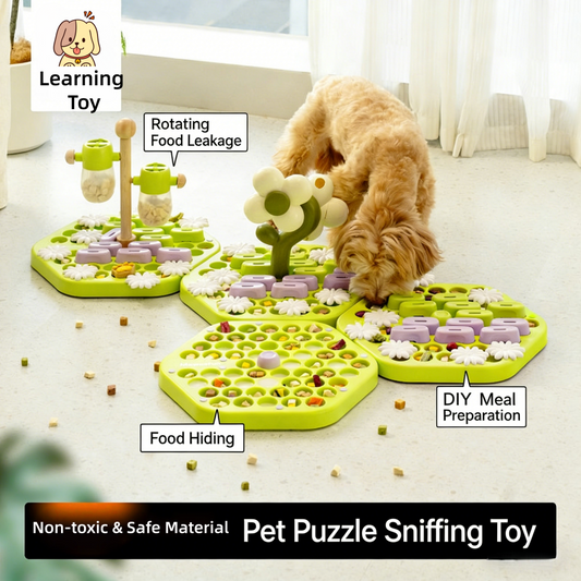 Interactive Flower & Honeycomb Dog Puzzle Feeder Set, Slow Feeding Treat Dispenser, Anti-Choke Enrichment Toy for Dogs, Non-Tip Tumbler Design, Self-Play Boredom Relief MSW33