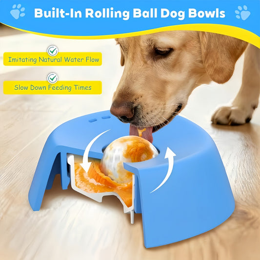 Interactive Dog Bowl with Ball Toy, Slow Feeding Pet Bowl with Puzzle Ball, Non-Slip Dog Food Bowl for Dogs & Cats, PP Material MSW28