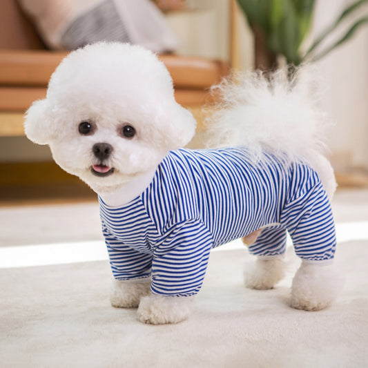 Striped Cotton Dog Pajamas, 4-Legged Pet Onesie, Combed Cotton   for Small to Large Dogs, Multi-Color Options CWFZ10