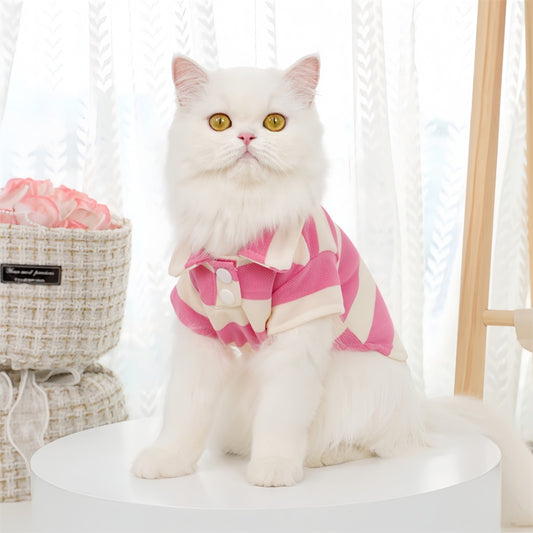 Striped Acrylic Dog Polo Shirt, Breathable Pet T-Shirt, Sizes XS–4XL for Small to Large Dogs CWFZ8