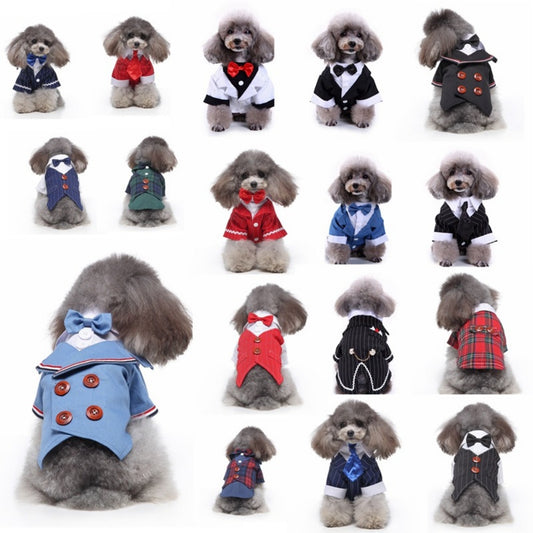 Premium Dog Tuxedo, British Style Formal Pet Suit with Bow Tie, Striped Wedding Outfit for Small Medium Dogs, Perfect for Wedding, Birthday, Party CWFZ1